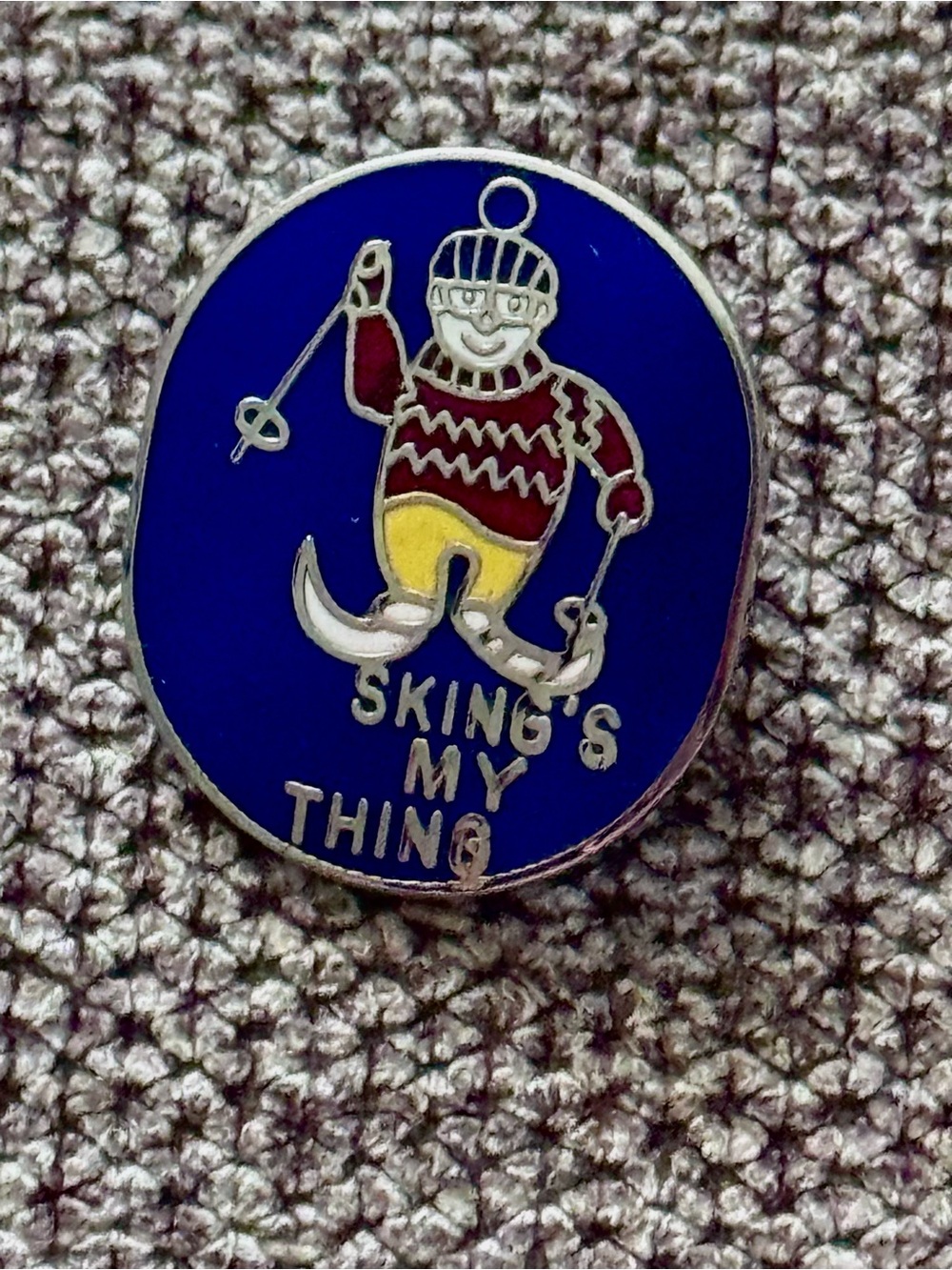 Skiing's My Thing Enamel Lapel Pin - Blue